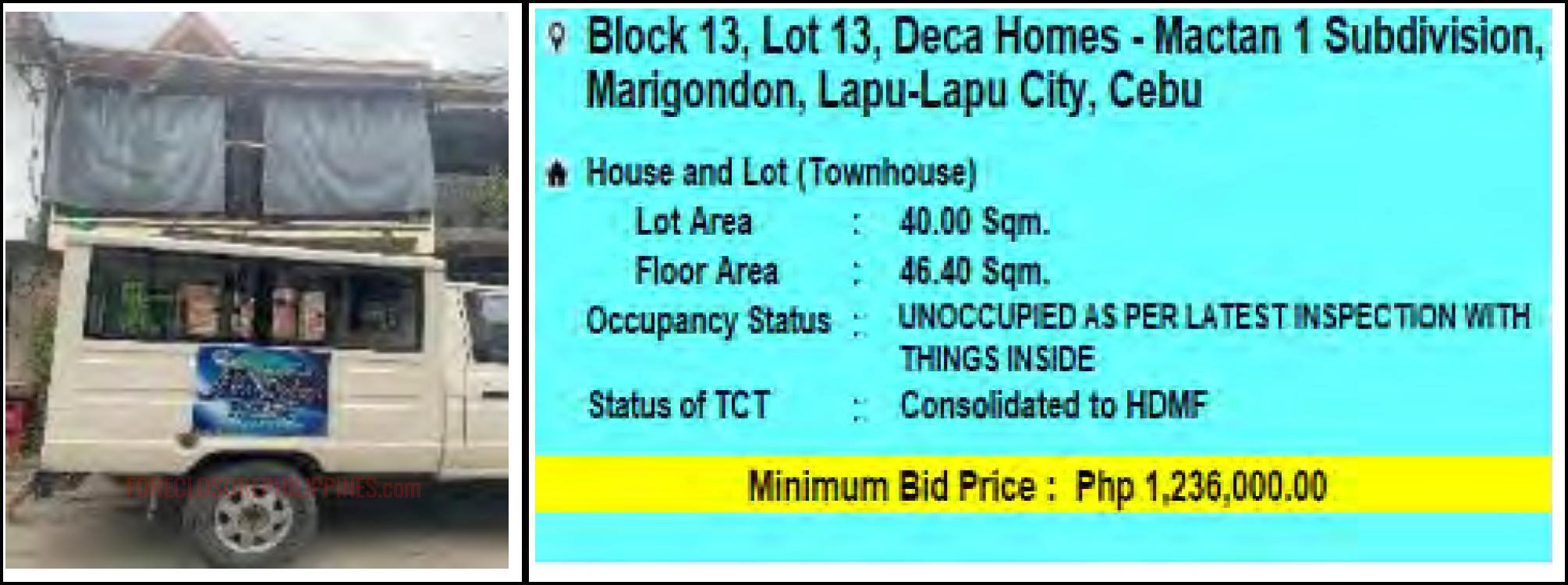 PagIBIG Foreclosed Townhouse LOT 13, BLOCK 13, DECA HOMES MACTAN 1 SUBDIVISION, MARIGONDON