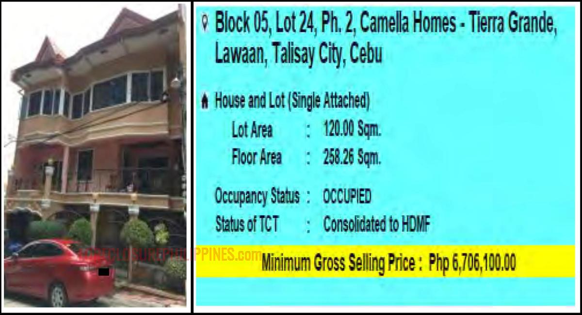 PagIBIG Foreclosed SINGLE ATTACHED at LOT 24, BLOCK 05, PH. 2, CAMELLA