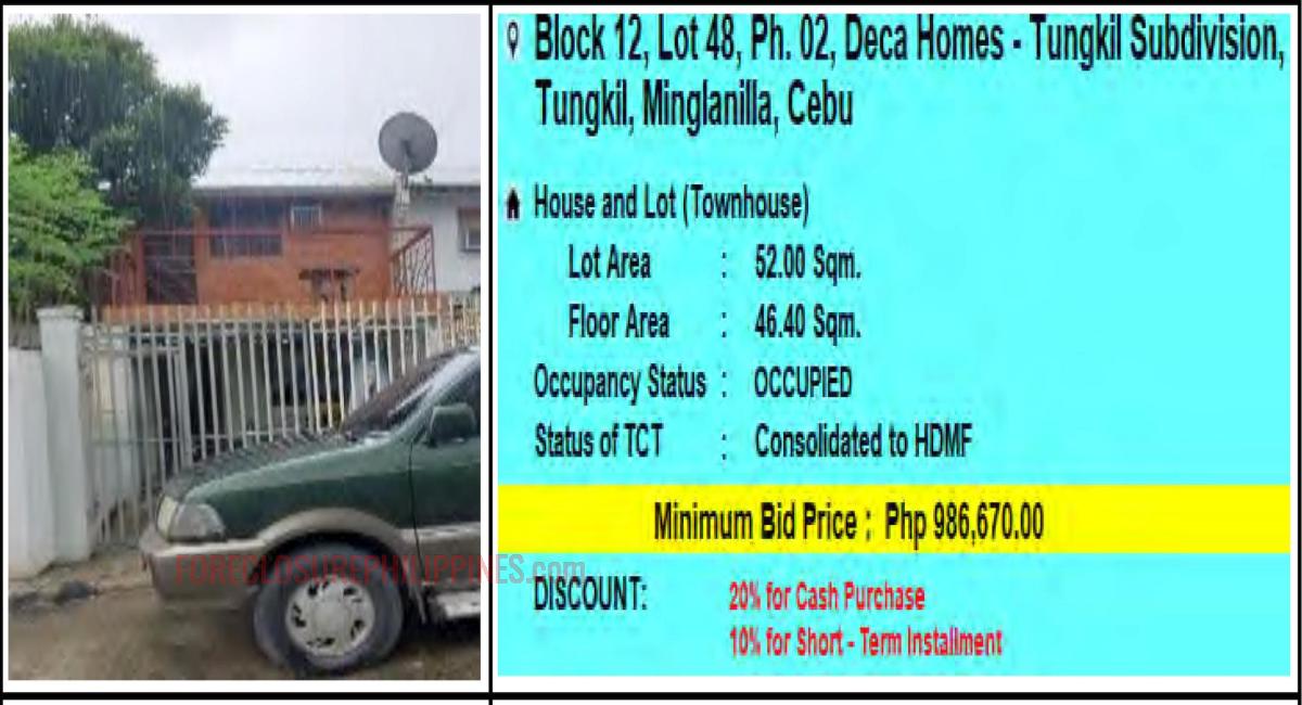 PagIBIG Foreclosed TOWNHOUSE at LOT 48, BLOCK 12, PH. 02, DECA HOMES