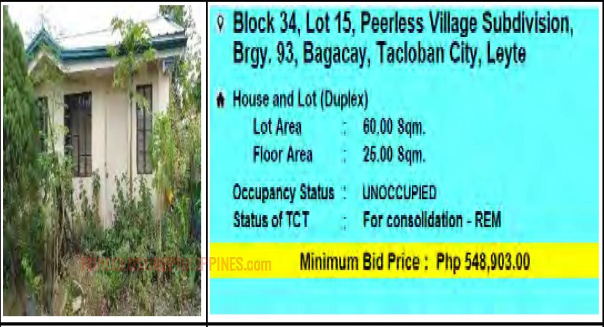 PagIBIG Foreclosed House and Lot (Duplex) at LOT 15, BLOCK 34