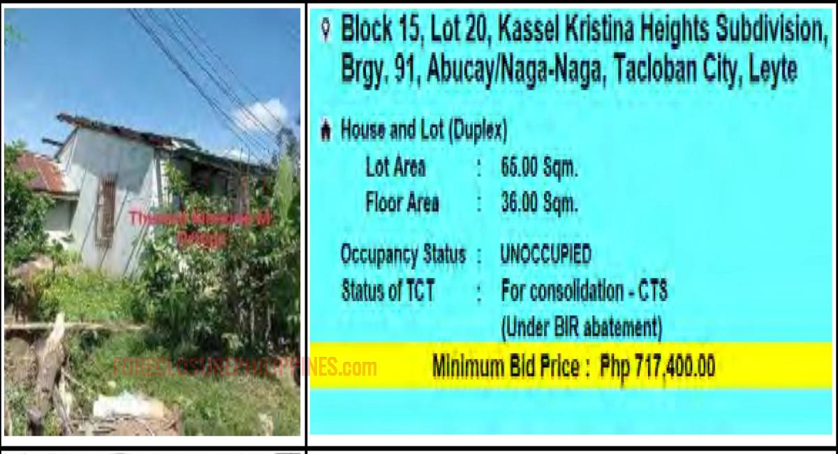 PagIBIG Foreclosed House and Lot (Duplex) at LOT 20, BLOCK 15, KASSEL