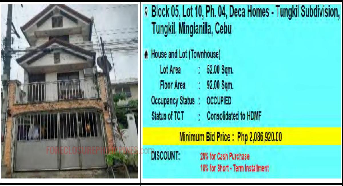 PagIBIG Foreclosed TOWNHOUSE at LOT 10, BLOCK 05, PH. 04, DECA HOMES