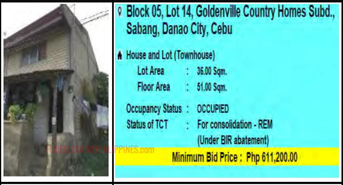 PagIBIG Acquired Asset at LOT 14, BLOCK 05, GOLDENVILLE COUNTRY HOMES