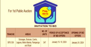 Pag-IBIG NCR Tranche 309 1st Auction on January 15-19, 2024 (pdf view/ download)