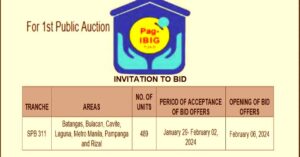 Pag-IBIG NCR Tranche 311 1st Auction on January 29 to February 02, 2024 (pdf view/ download)