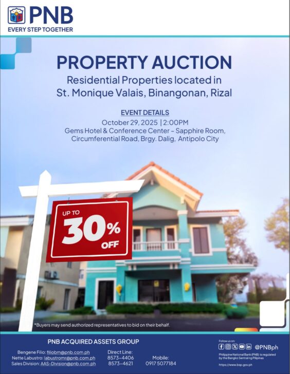Up To 30% Off - Public Auction of PNB Foreclosed Properties in Rizal slated on October 29, 2025 1 Up To 30% Off – Public Auction of PNB Foreclosed Properties in Rizal slated on October 29, 2025