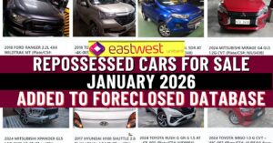 EastWest Bank Repossessed Cars For Sale with 709 cars in january 2026 list