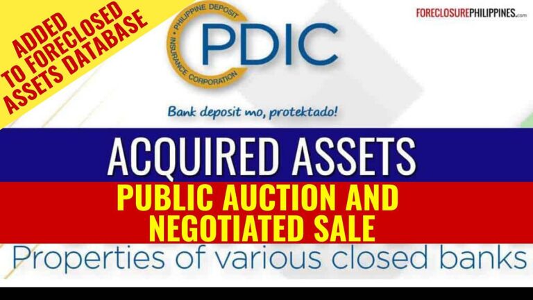 PDIC foreclosed properties for public auction and negotiated sale as of February 2026