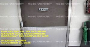Pag-IBIG Foreclosed Condominium - Unit 102 2ND Flr. SD STA MESA GARDEN VILLE CONDOMINIUM BARANGAY 595, SAMPALOC, NCR, CITY OF MANILA, FIRST DISTRICT, 1008 - 2nd Public Auction on Mar. 30, 2026 - Apr. 3, 2026