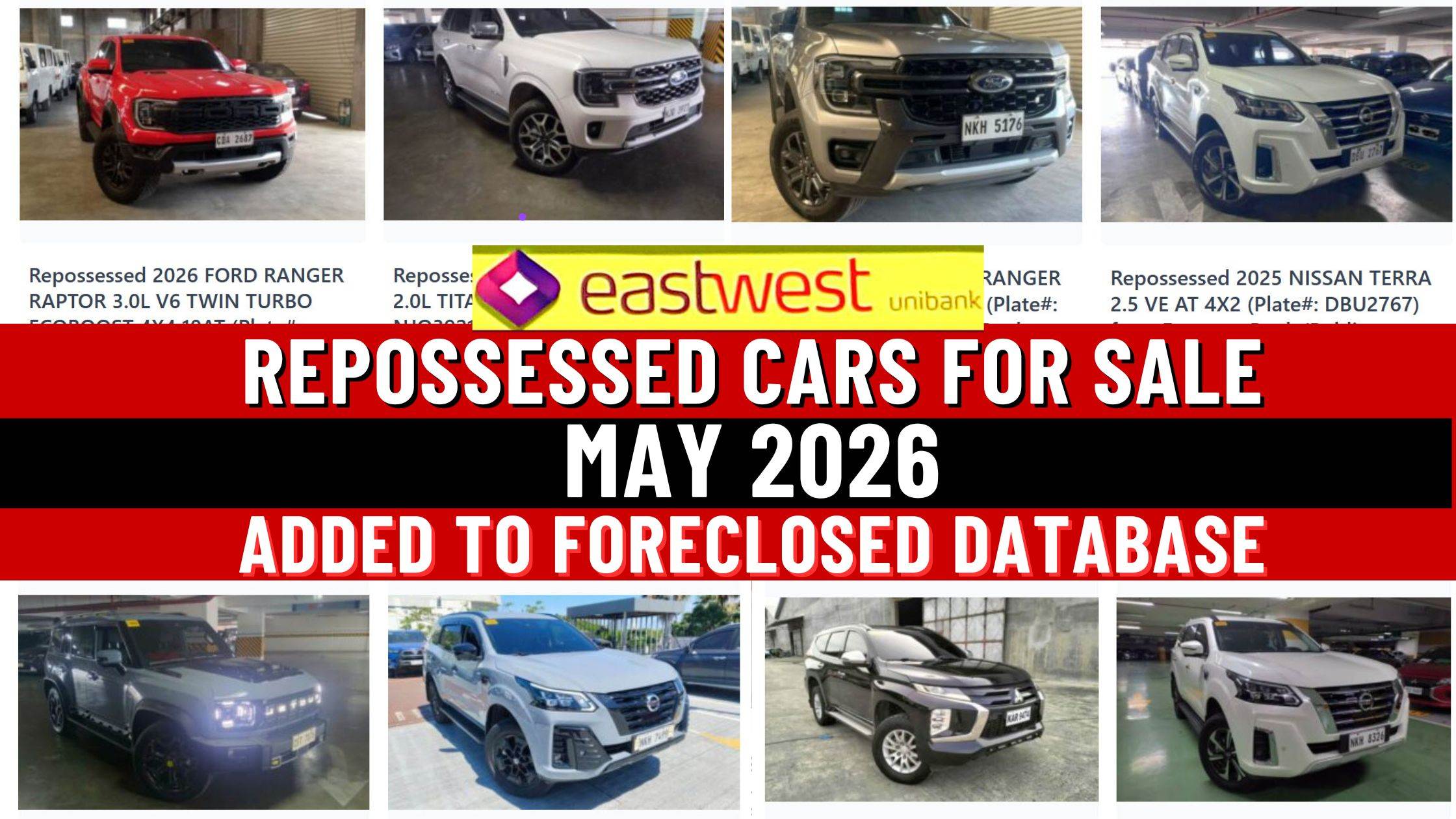 EastWest Bank Repossessed Cars For Sale: May 2026 list