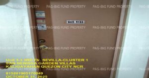Pag-IBIG Foreclosed Condominium - Unit 3-3 3RD Flr. SEVILLA-CLUSTER 1 SAN BENISSA GARDEN VILLAS KALIGAYAHAN, QUEZON CITY, NCR, SECOND DISTRICT, 1124 - Negotiated Sale on May. 4, 2026 - May. 8, 2026 (Occupied)