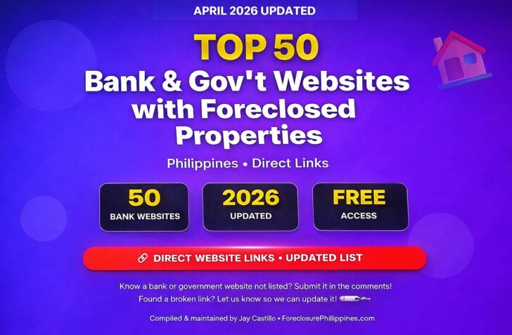 Top 50 Bank and government websites with foreclosed properties in the Philippines as of April 2026
