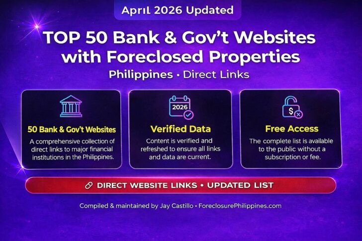 Top 50 Bank and government websites with foreclosed properties in the Philippines as of April 2026