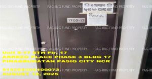 Pag-IBIG ROPA # 815202305100073 - Unit 5-17 5TH Flr. 17 AREZZO PLACE PHASE 3 PINAGBUHATAN, CITY OF PASIG, NCR, SECOND DISTRICT, 1602 - Negotiated Sale on Jun. 22, 2026 - Jun. 26, 2026