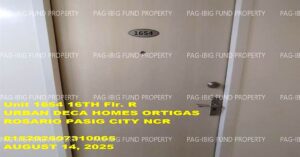 Pag-IBIG ROPA # 815202507310065 - Unit 1654 16TH - UNIT 1654 Flr R URBAN DECA HOMES ORTIGAS ROSARIO, CITY OF PASIG, NCR, SECOND DISTRICT, 1609 - Negotiated Sale on Jun. 22, 2026 - Jun. 26, 2026 (Occupied)